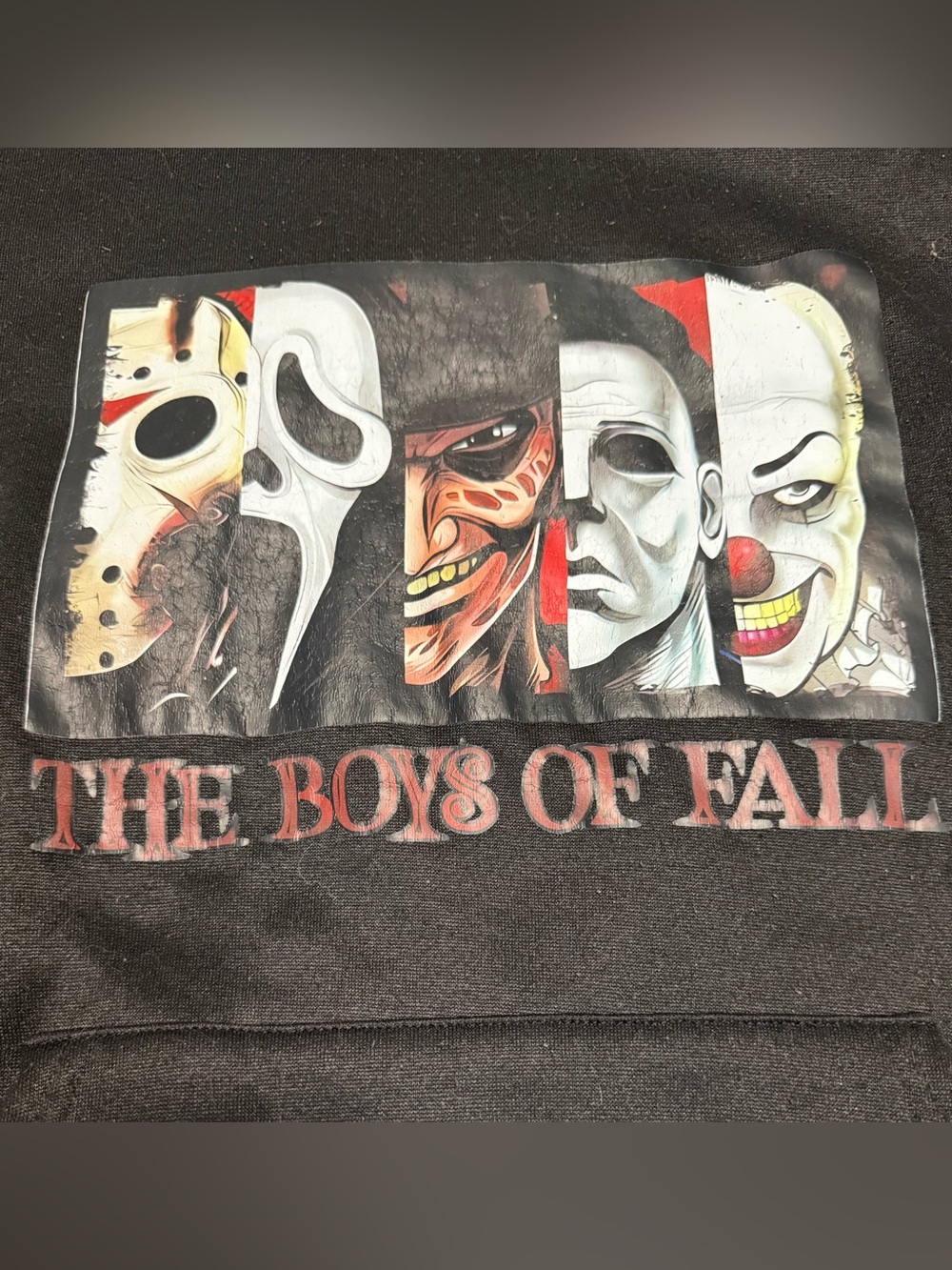 Horror Masks Graphic hoodie Top - Black “the boys of fall” -men’s (medium)